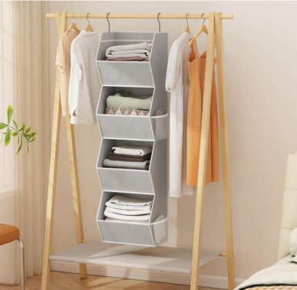 Hanging closet organizer with mesh pockets