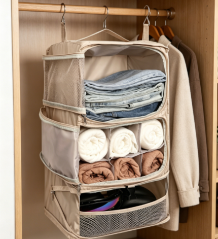 Hanging packing cube closet organizer